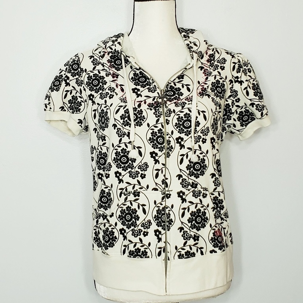 ROXY floral pattern short sleeve hoodie jacket